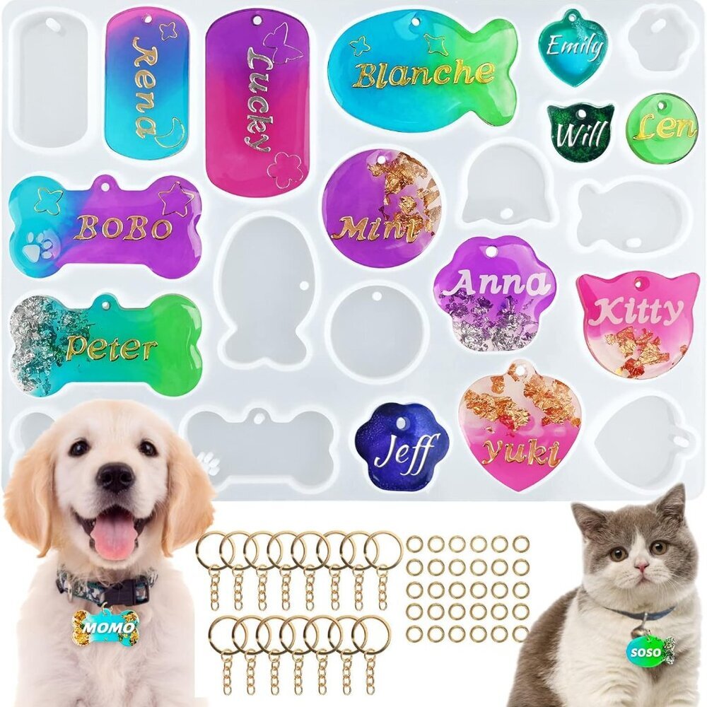 Pet Tag Resin Mold Silicone, Dog Tag Molds for Resin, Dog Bone Cat Shaped Keycha